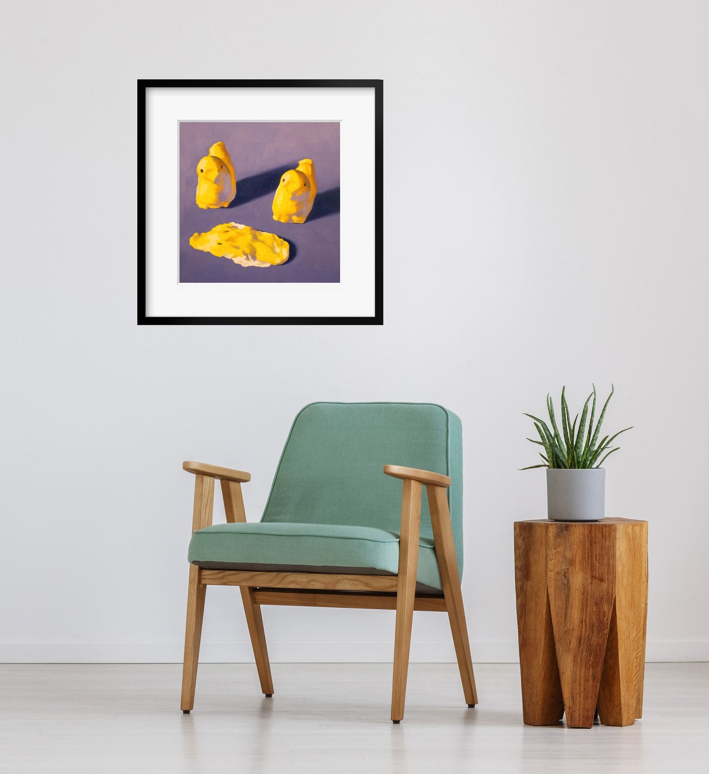 Crime Scene Peeps Art Print from oil painting - Creepy cute squishy marshmallow home decor makes great birthday gift for mystery fan