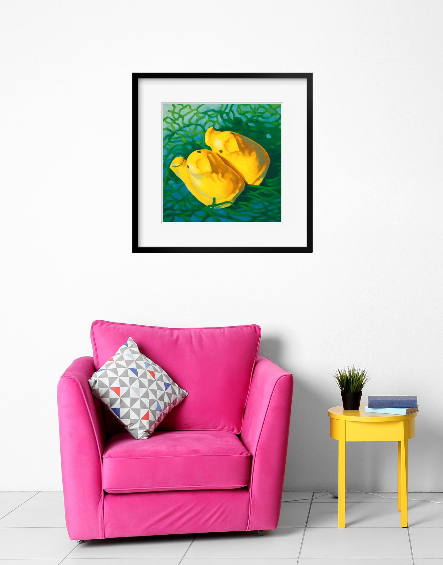 Easter Basket Peeps Art Print from oil painting - squishy funny animal art makes great baby shower or birthday gift