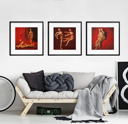 Wood Manikin Bedroom Wall Art - Set of 3 Art Prints