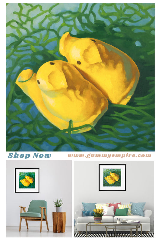 Easter Basket Peeps Art Print from oil painting - squishy funny animal art makes great baby shower or birthday gift