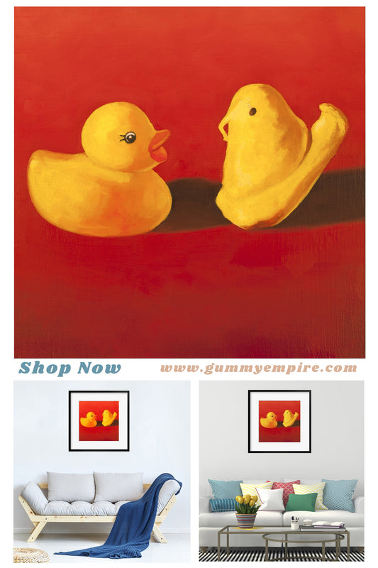Rubber duck Peeps Art Print from oil painting - Squishy marshmallow nursery art also makes great birthday gift or wedding gift