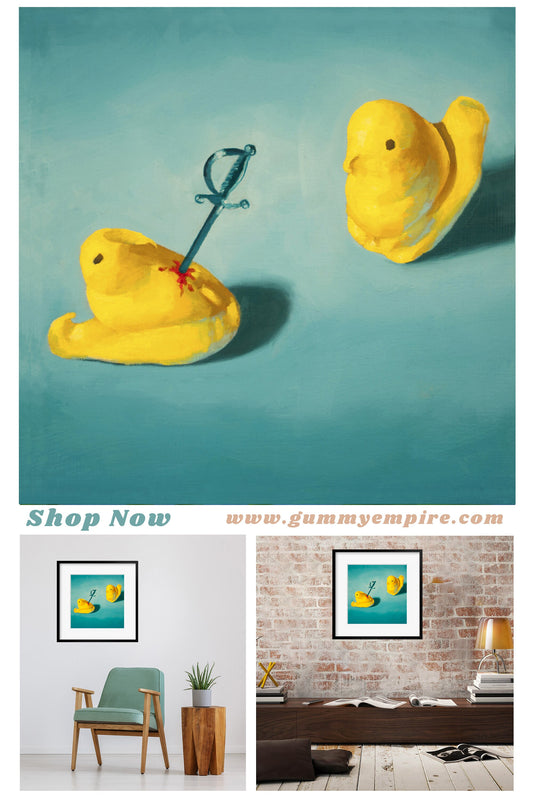 Creepy cute Peeps Art Print from oil painting - Funny animal art birthday gift of squishy marshmallow chicken baby