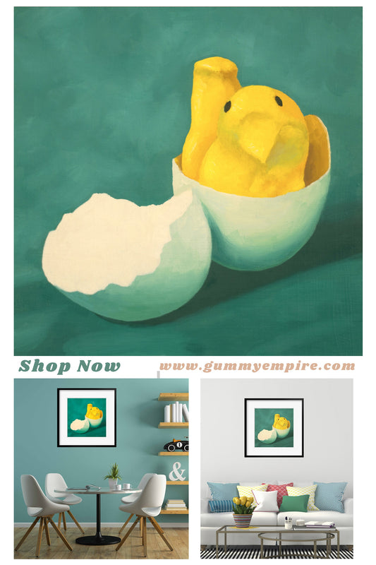 Birthday Peeps Art Print from oil painting - Funny squishy marshmallow peep for Easter basket baby shower or nursery art