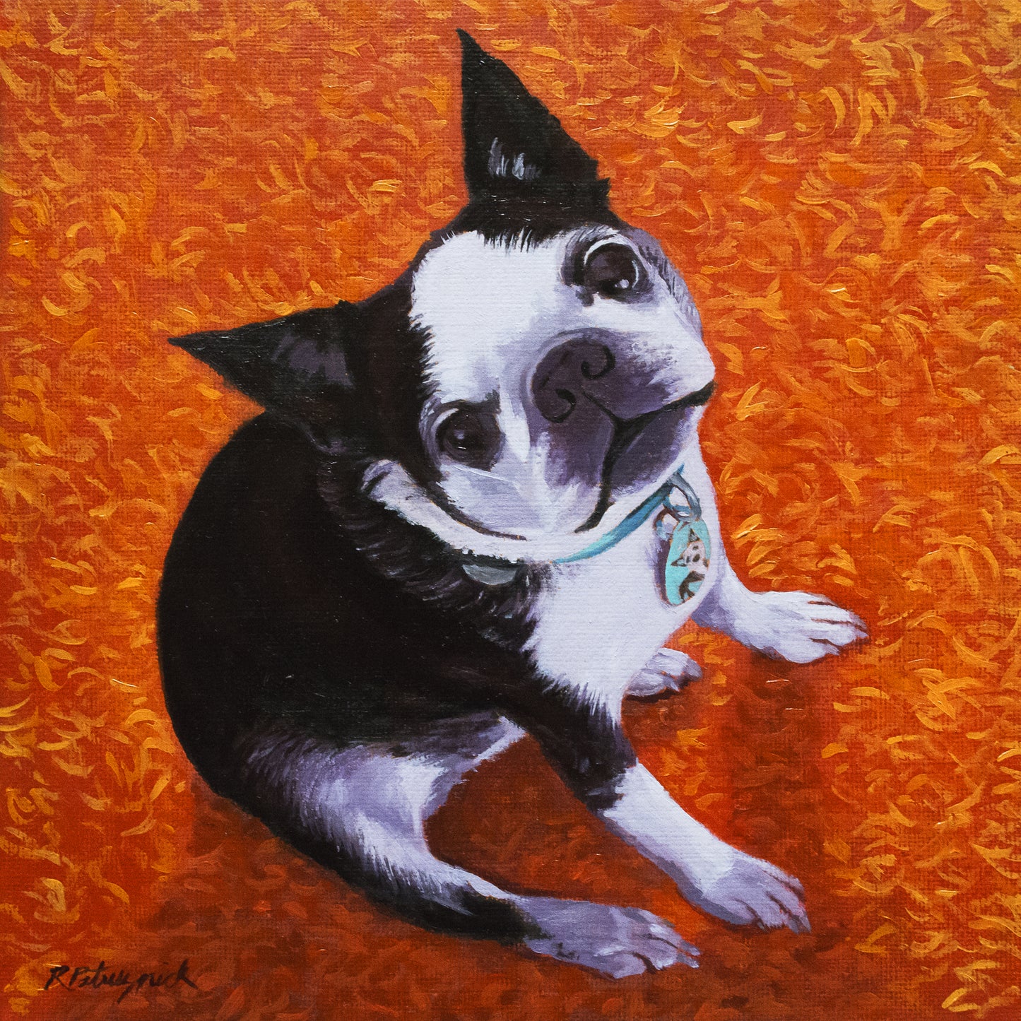 Django the boston terrier - ORIGINAL OIL PAINTING-  pet portrait