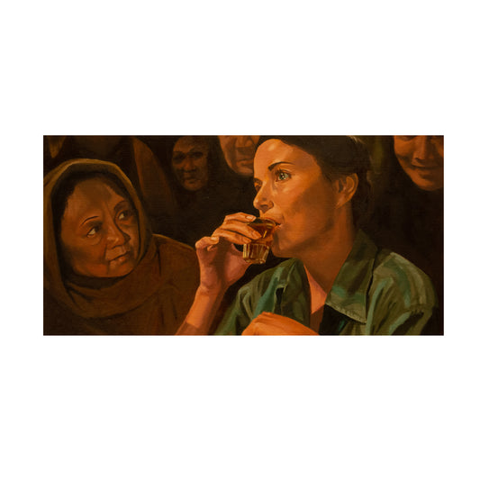 Raiders of the Lost Ark - art print - Marion Ravenwood drinking contest.