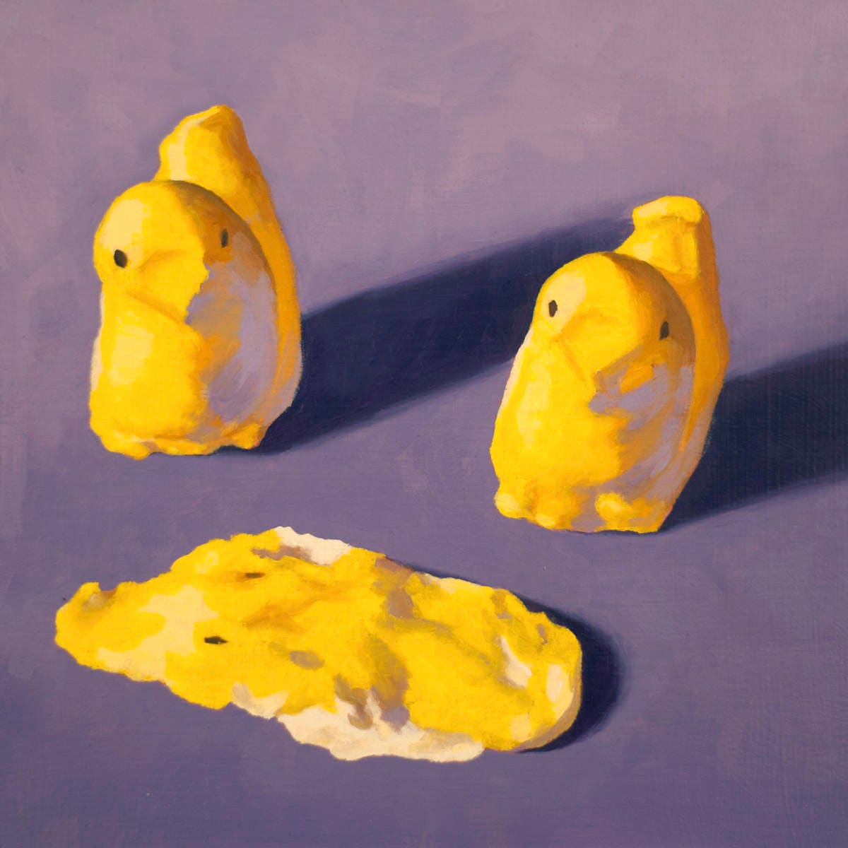 Crime Scene Peeps Art Print from oil painting - Creepy cute squishy marshmallow home decor makes great birthday gift for mystery fan