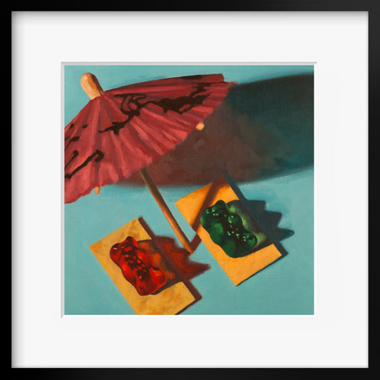 Gummy Bear Beach Bum Art print from oil painting - tropical surf art for airbnb or retirement party
