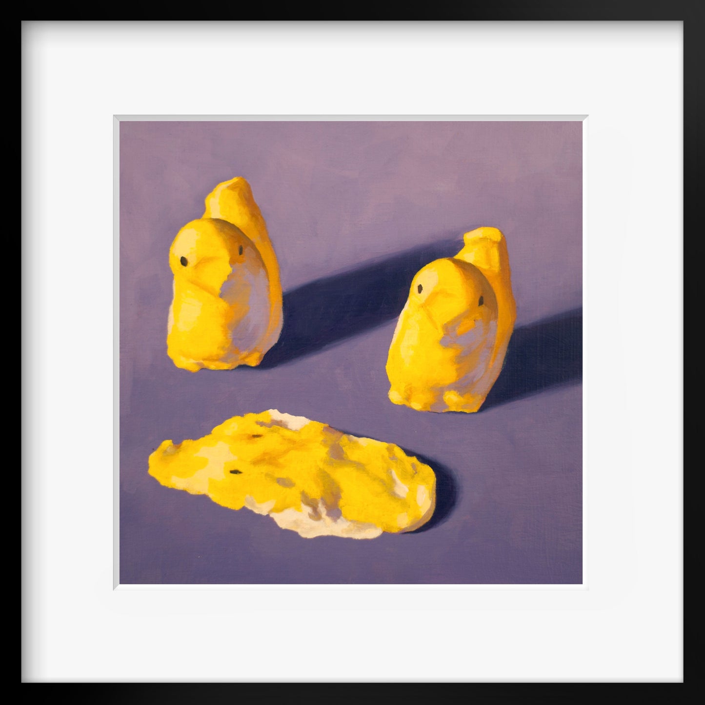 Crime Scene Peeps Art Print from oil painting - Creepy cute squishy marshmallow home decor makes great birthday gift for mystery fan