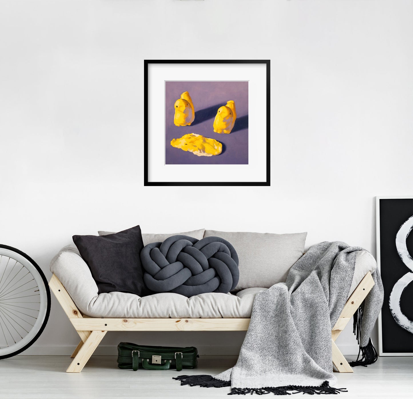 Crime Scene Peeps Art Print from oil painting - Creepy cute squishy marshmallow home decor makes great birthday gift for mystery fan