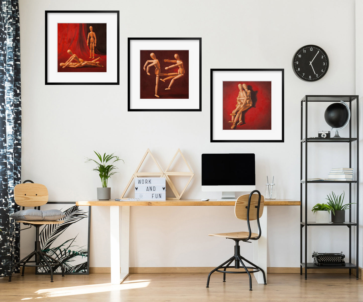 Wood Manikin Bedroom Wall Art - Set of 3 Art Prints