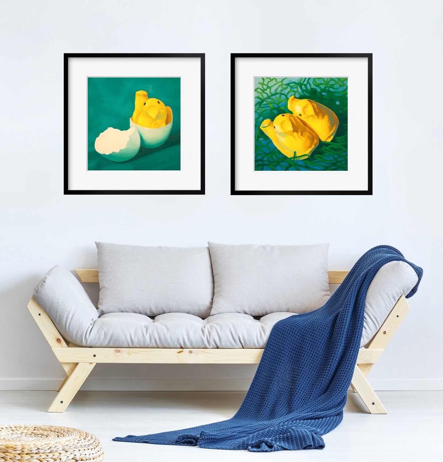 Marshmallow Peeps Art Set of 2 prints from oil painting - 2 piece wall art for birthday gift baby shower gift or nursery art