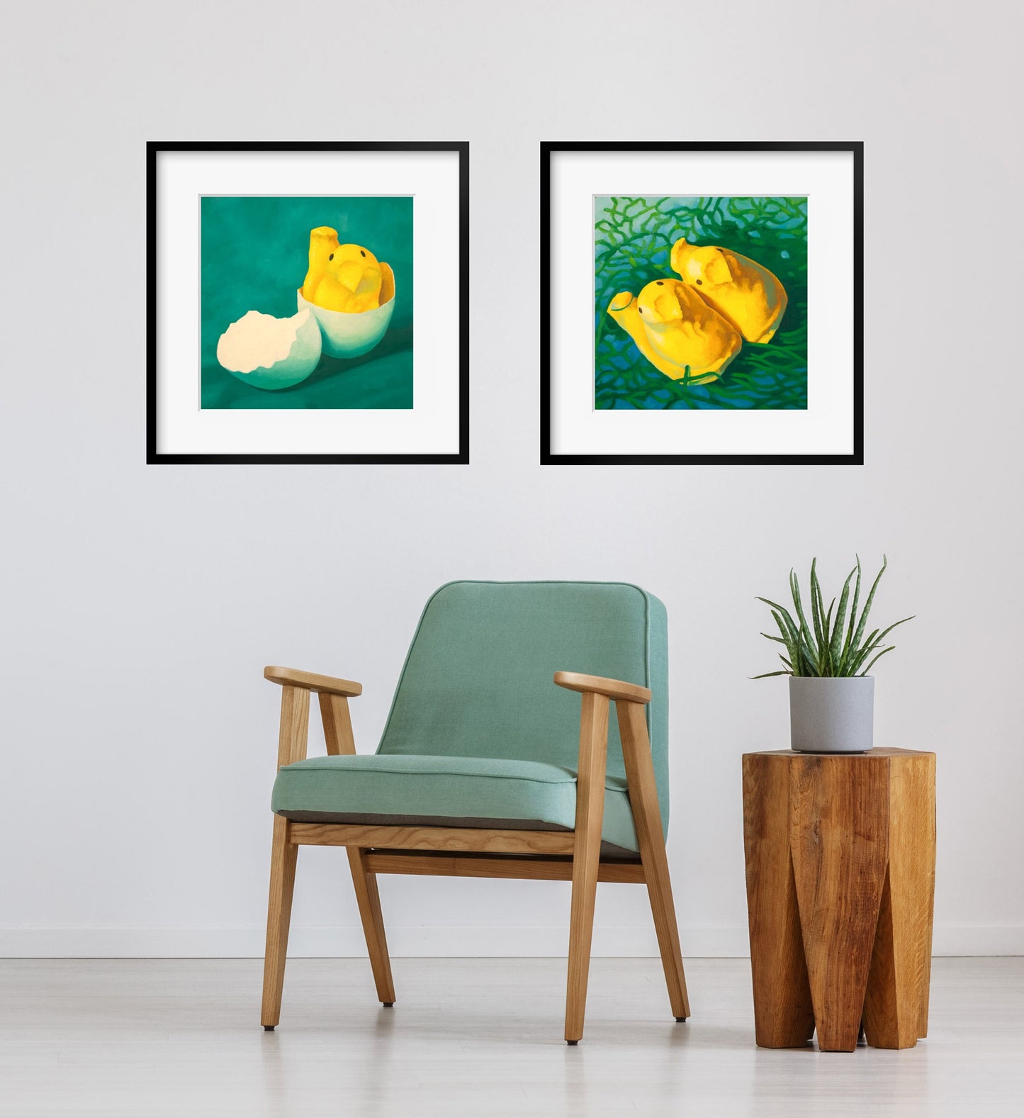 Marshmallow Peeps Art Set of 2 prints from oil painting - 2 piece wall art for birthday gift baby shower gift or nursery art
