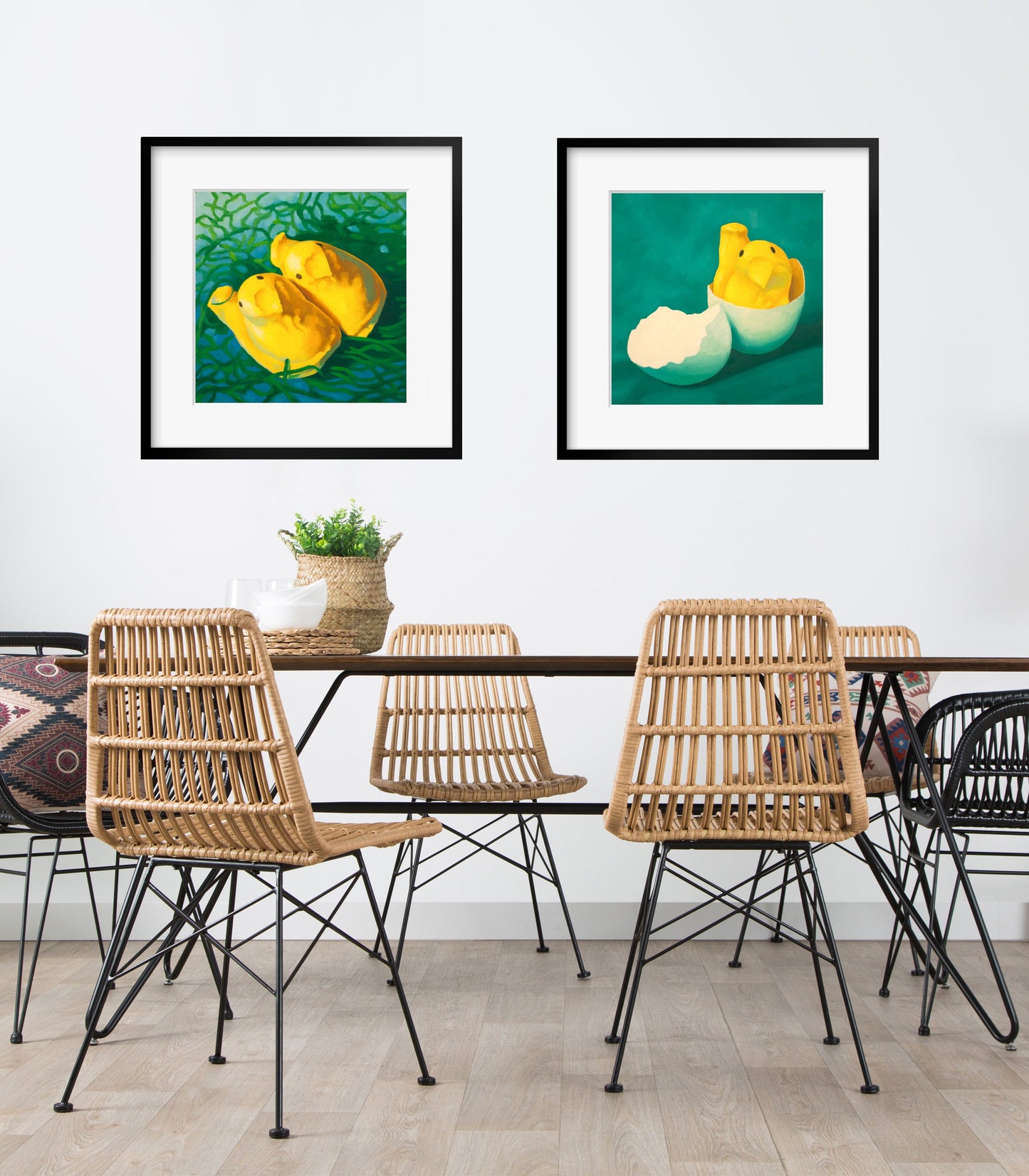 Marshmallow Peeps Art Set of 2 prints from oil painting - 2 piece wall art for birthday gift baby shower gift or nursery art
