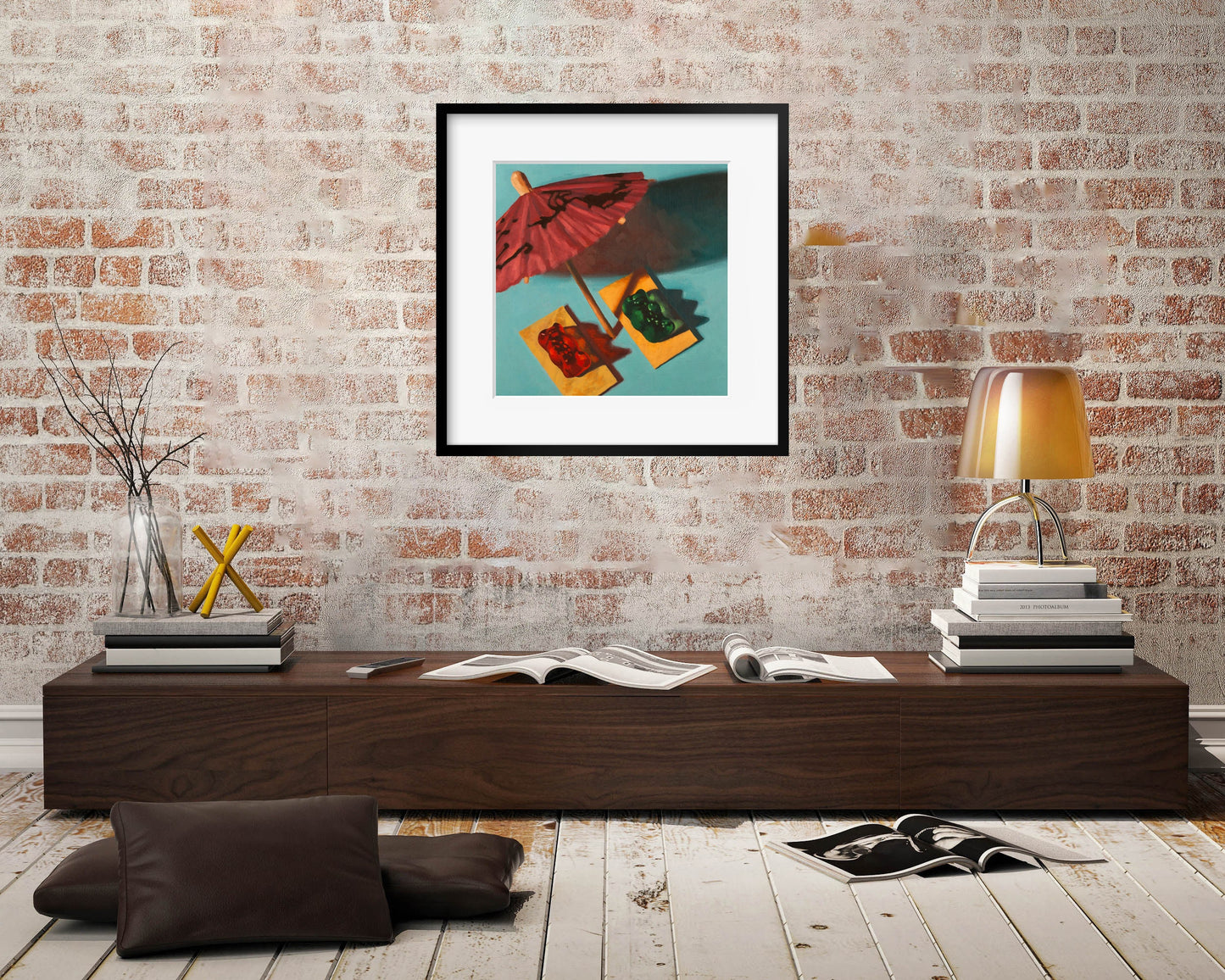 Gummy Bear Beach Bum Art print from oil painting - tropical surf art for airbnb or retirement party