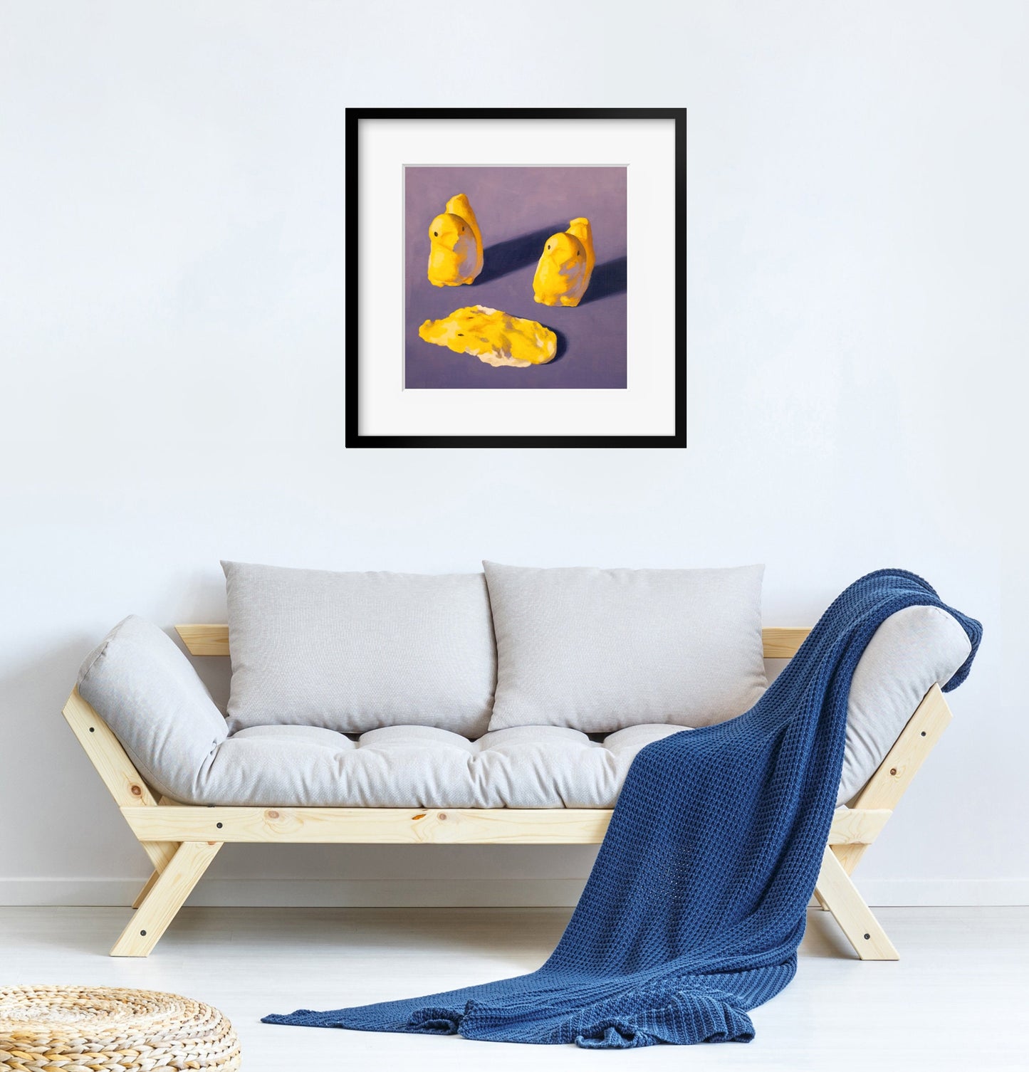 Crime Scene Peeps Art Print from oil painting - Creepy cute squishy marshmallow home decor makes great birthday gift for mystery fan