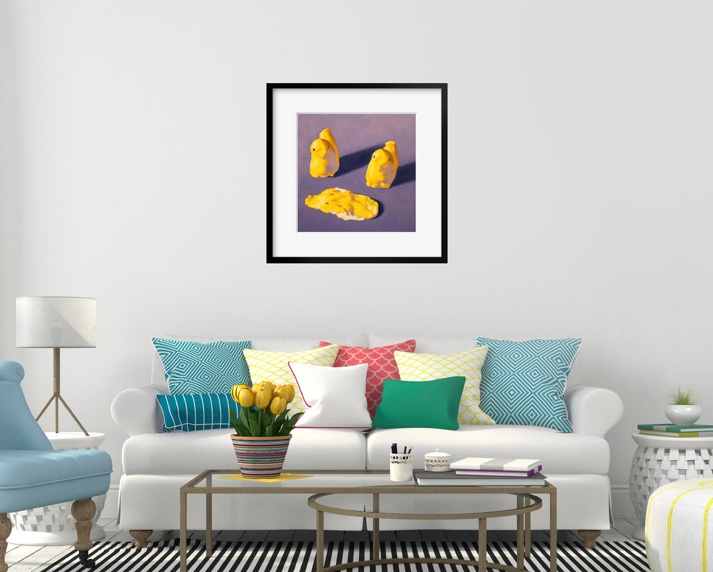 Crime Scene Peeps Art Print from oil painting - Creepy cute squishy marshmallow home decor makes great birthday gift for mystery fan