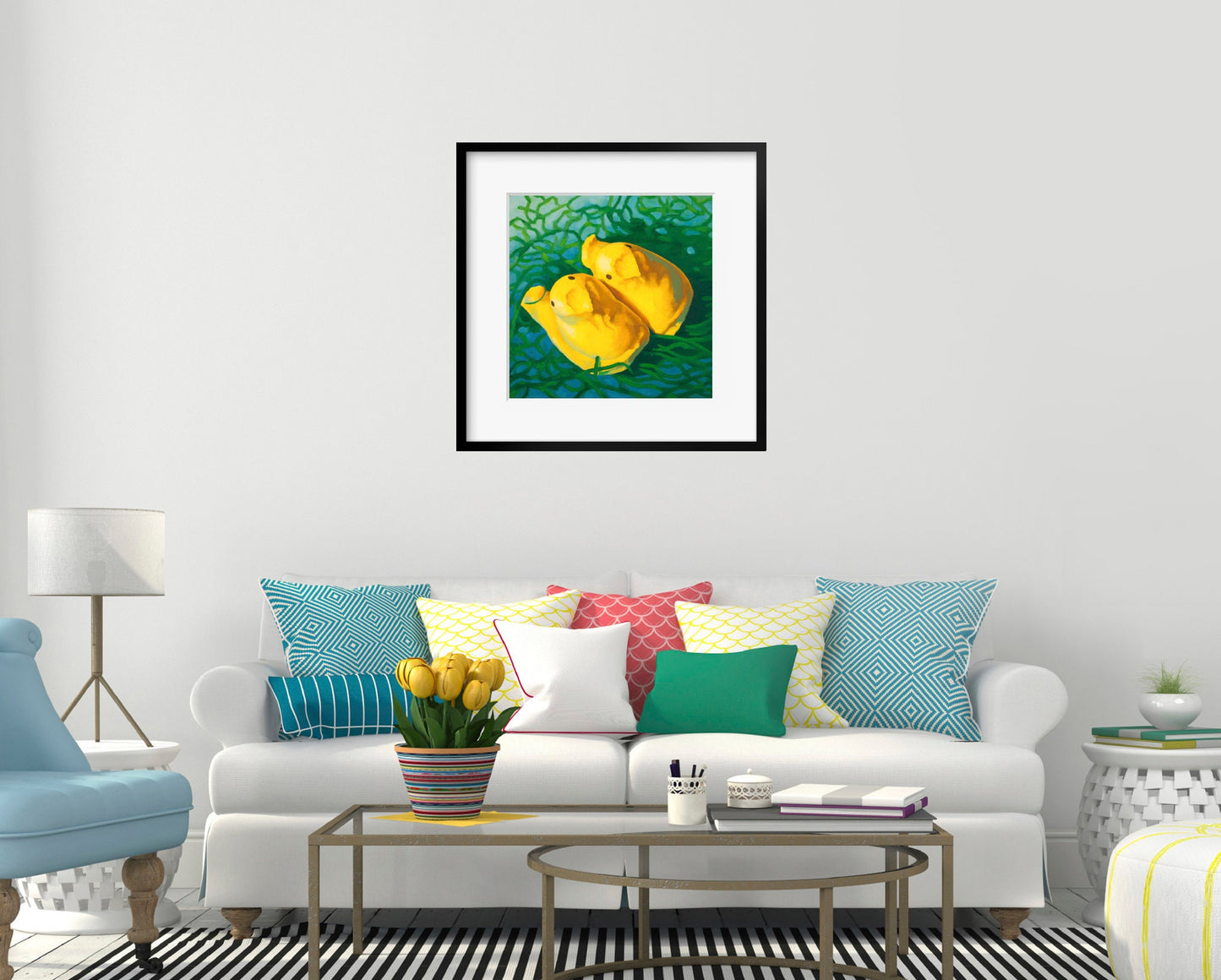 Easter Basket Peeps Art Print from oil painting - squishy funny animal art makes great baby shower or birthday gift