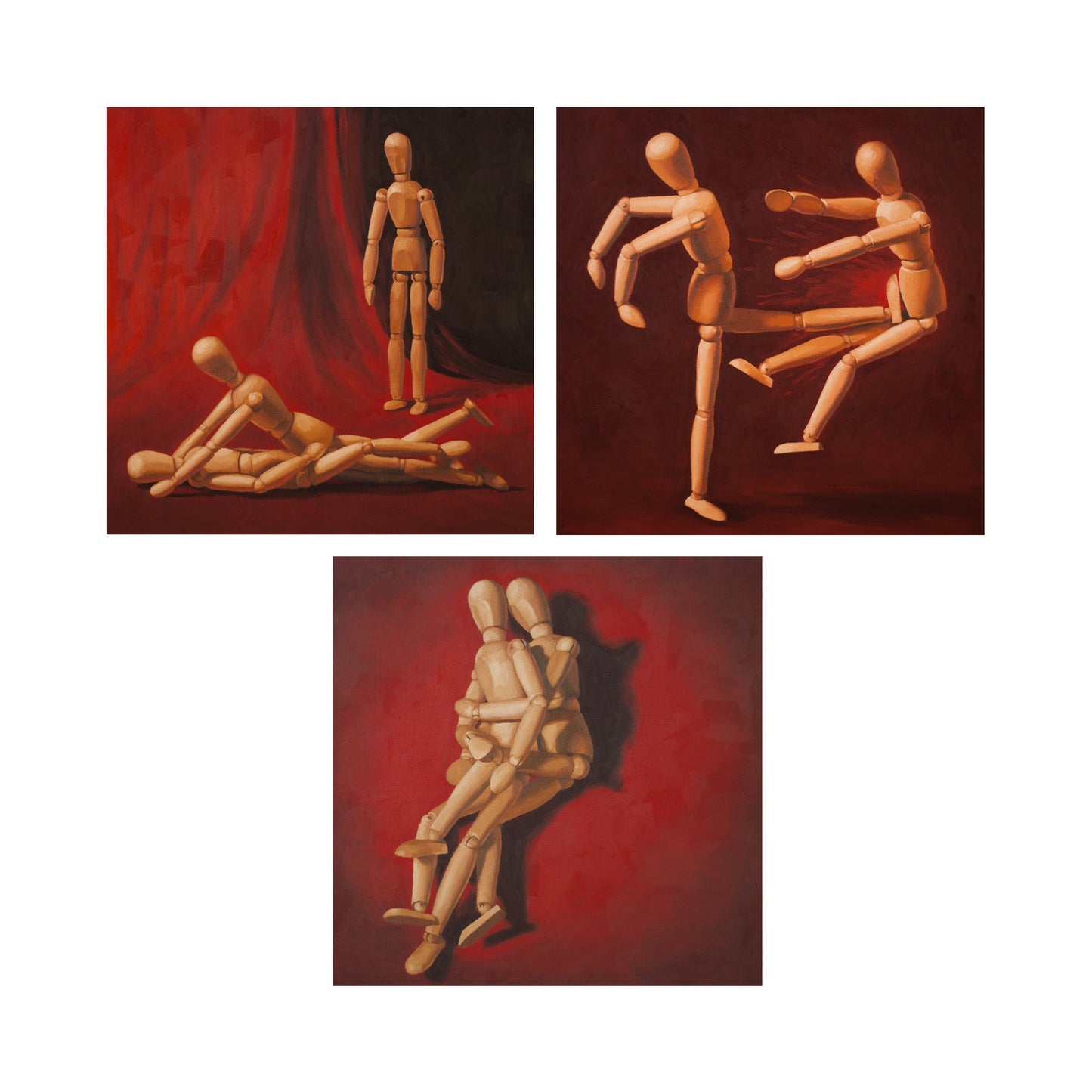 Wood Manikin Bedroom Wall Art - Set of 3 Art Prints