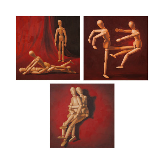 Wood Manikin Bedroom Wall Art - Set of 3 Art Prints