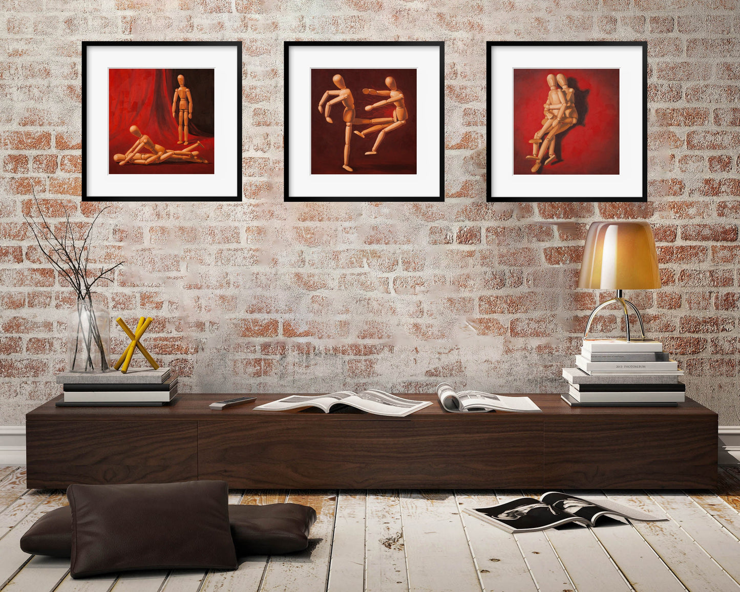 Wood Manikin Bedroom Wall Art - Set of 3 Art Prints