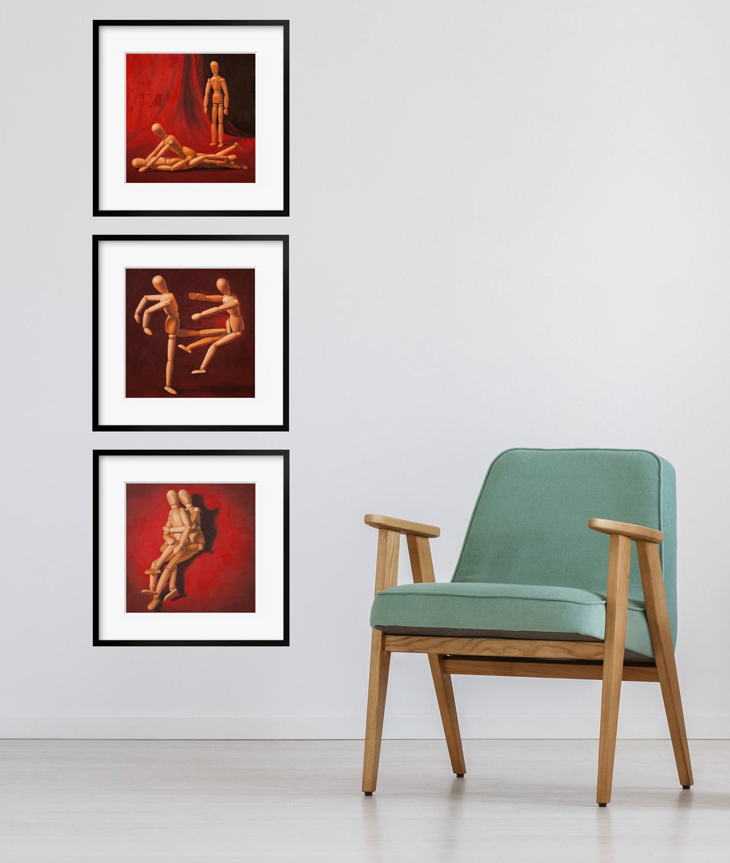 Wood Manikin Bedroom Wall Art - Set of 3 Art Prints