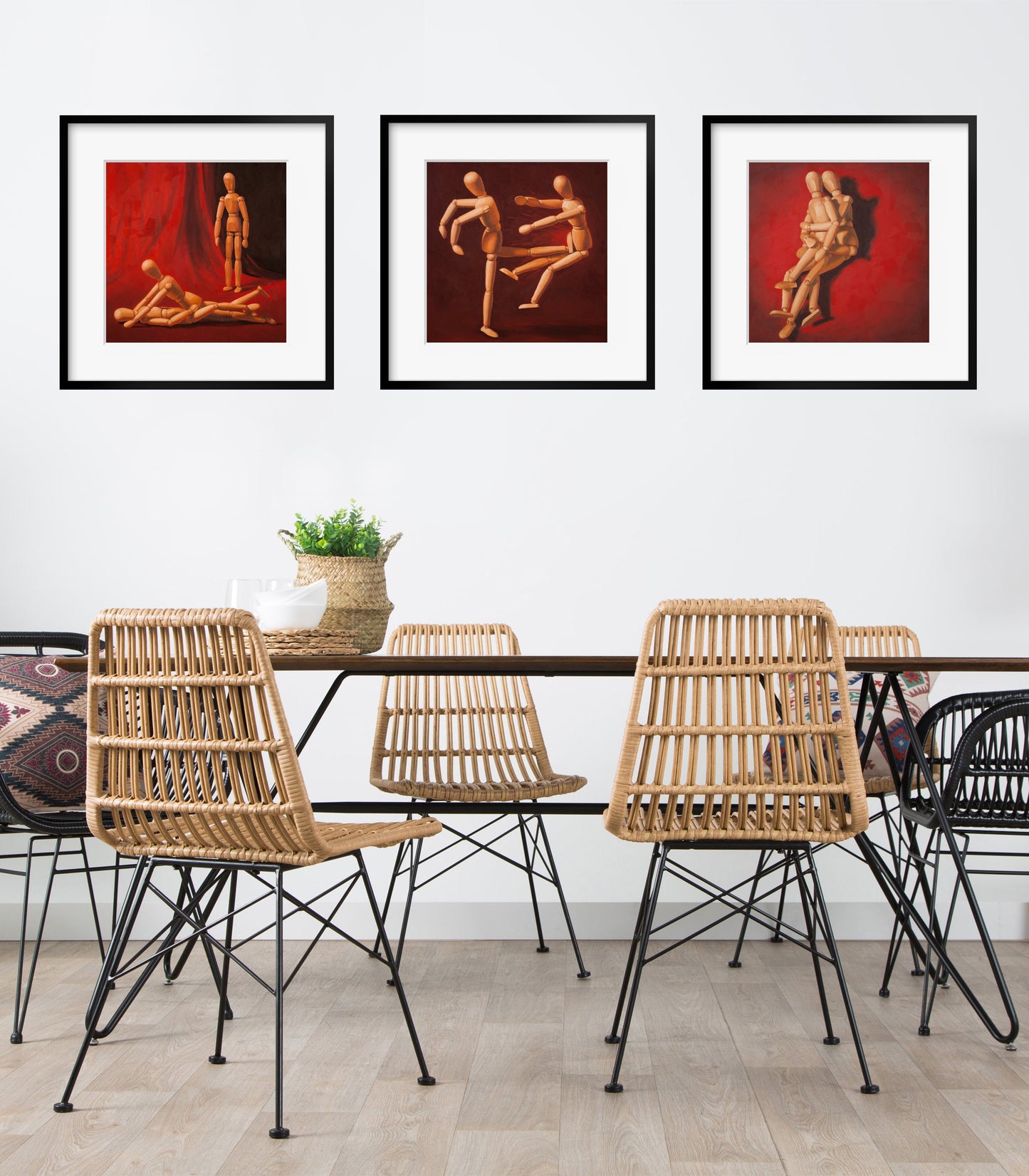 Wood Manikin Bedroom Wall Art - Set of 3 Art Prints