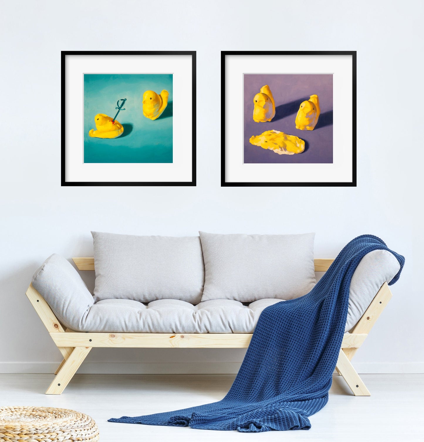 Creepy cute Peeps Art Set of 2 Prints from oil painting - 2 piece wall art birthday gift of squishy marshmallow Easter candy chicken baby