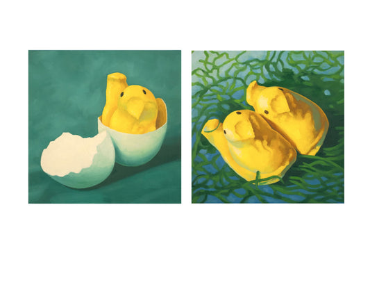 Marshmallow Peeps Art Set of 2 prints from oil painting - 2 piece wall art for birthday gift baby shower gift or nursery art