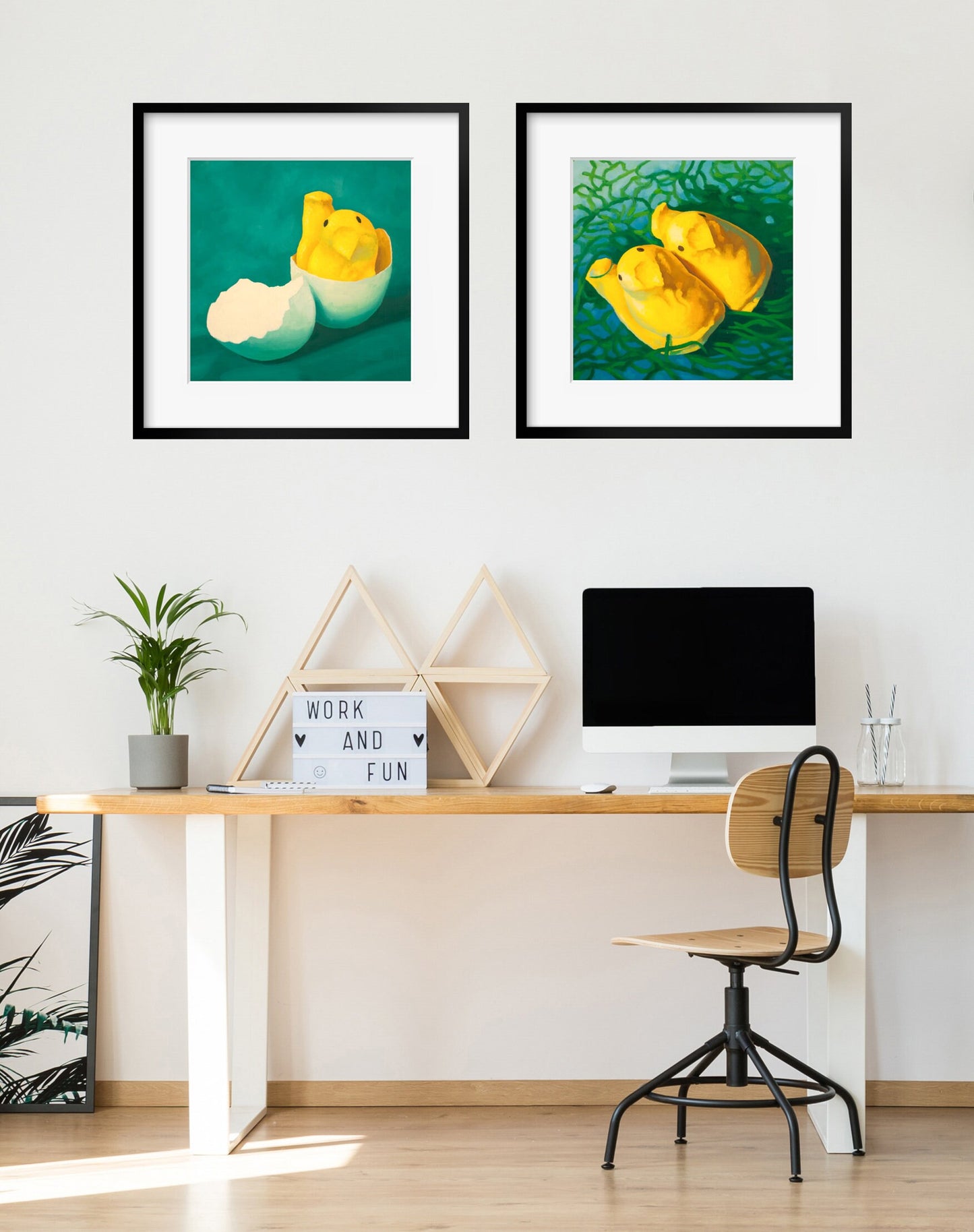 Marshmallow Peeps Art Set of 2 prints from oil painting - 2 piece wall art for birthday gift baby shower gift or nursery art
