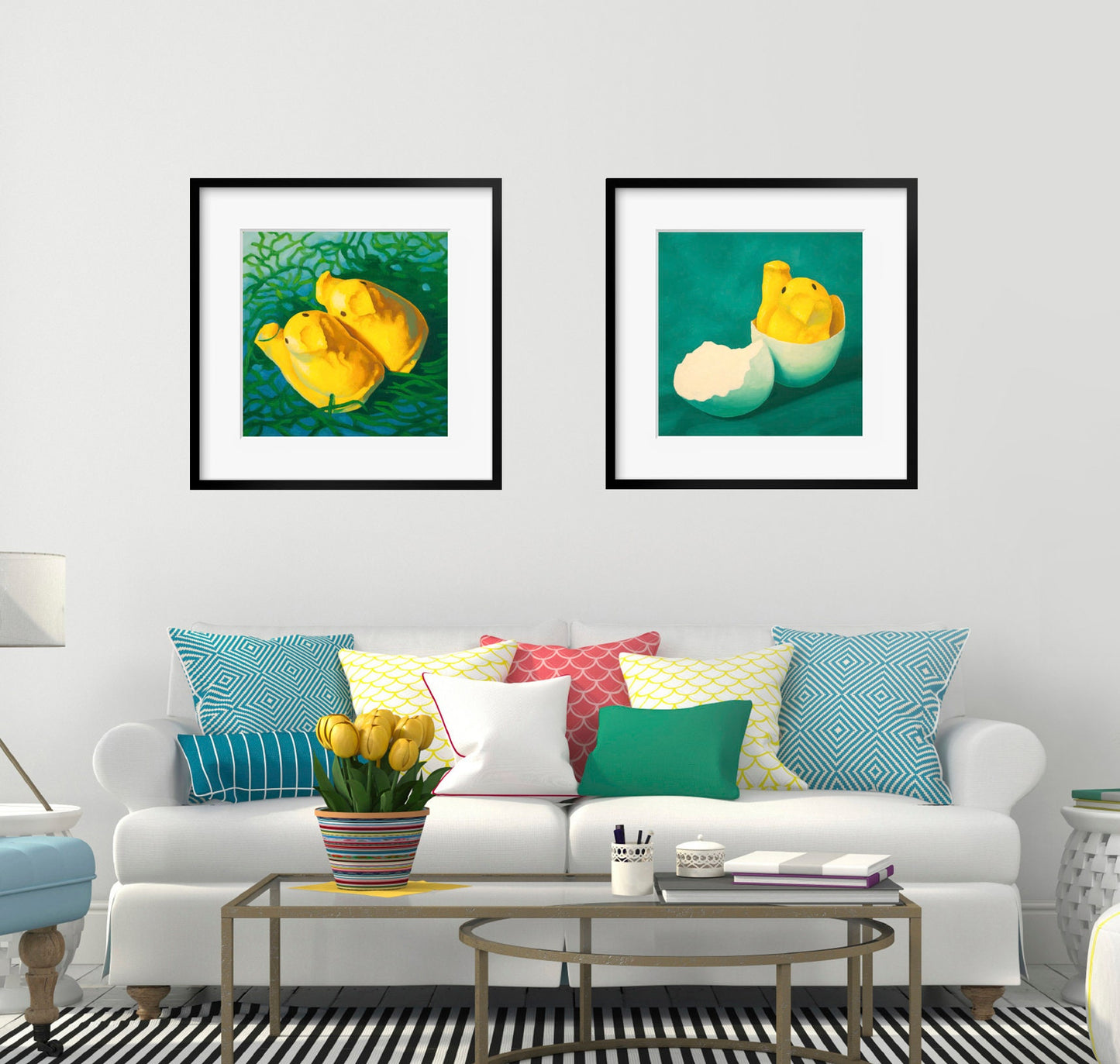 Marshmallow Peeps Art Set of 2 prints from oil painting - 2 piece wall art for birthday gift baby shower gift or nursery art