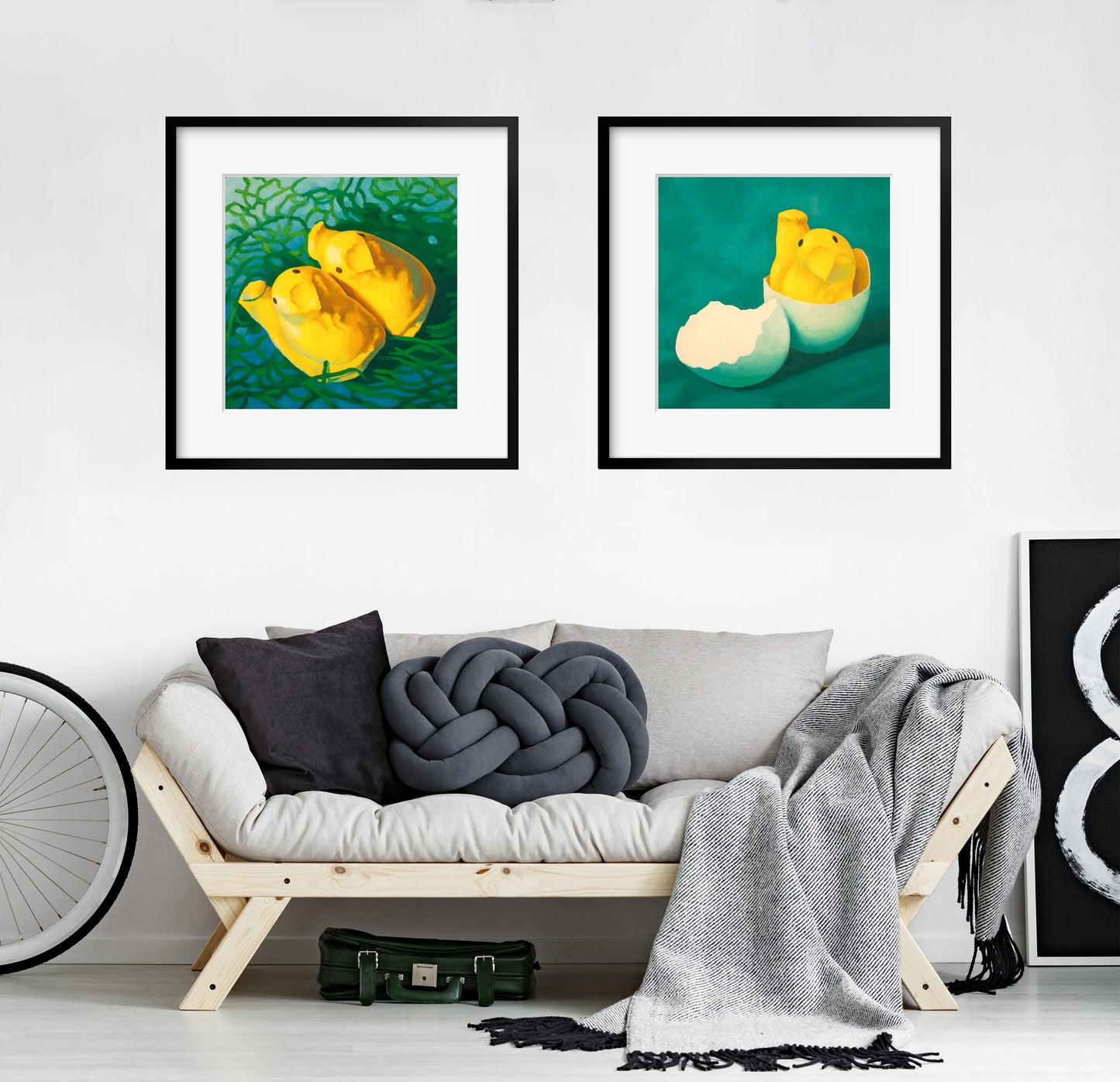 Marshmallow Peeps Art Set of 2 prints from oil painting - 2 piece wall art for birthday gift baby shower gift or nursery art