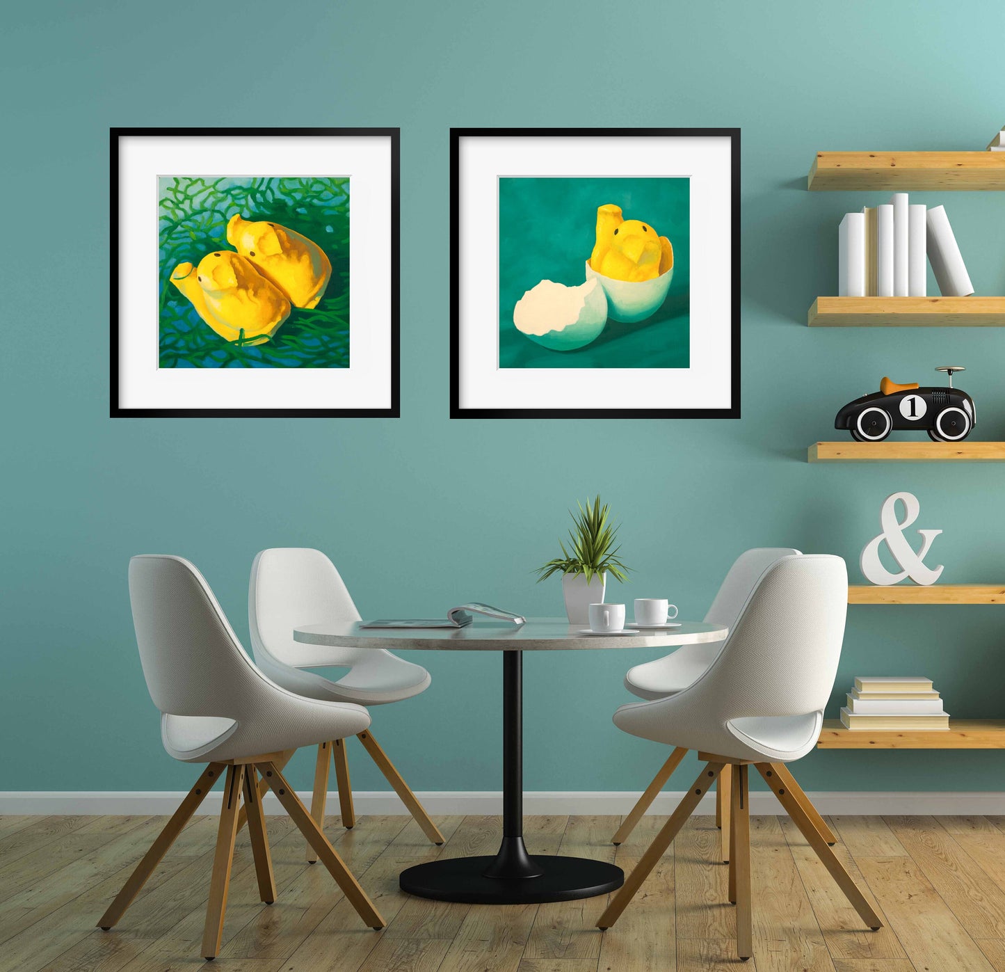 Marshmallow Peeps Art Set of 2 prints from oil painting - 2 piece wall art for birthday gift baby shower gift or nursery art