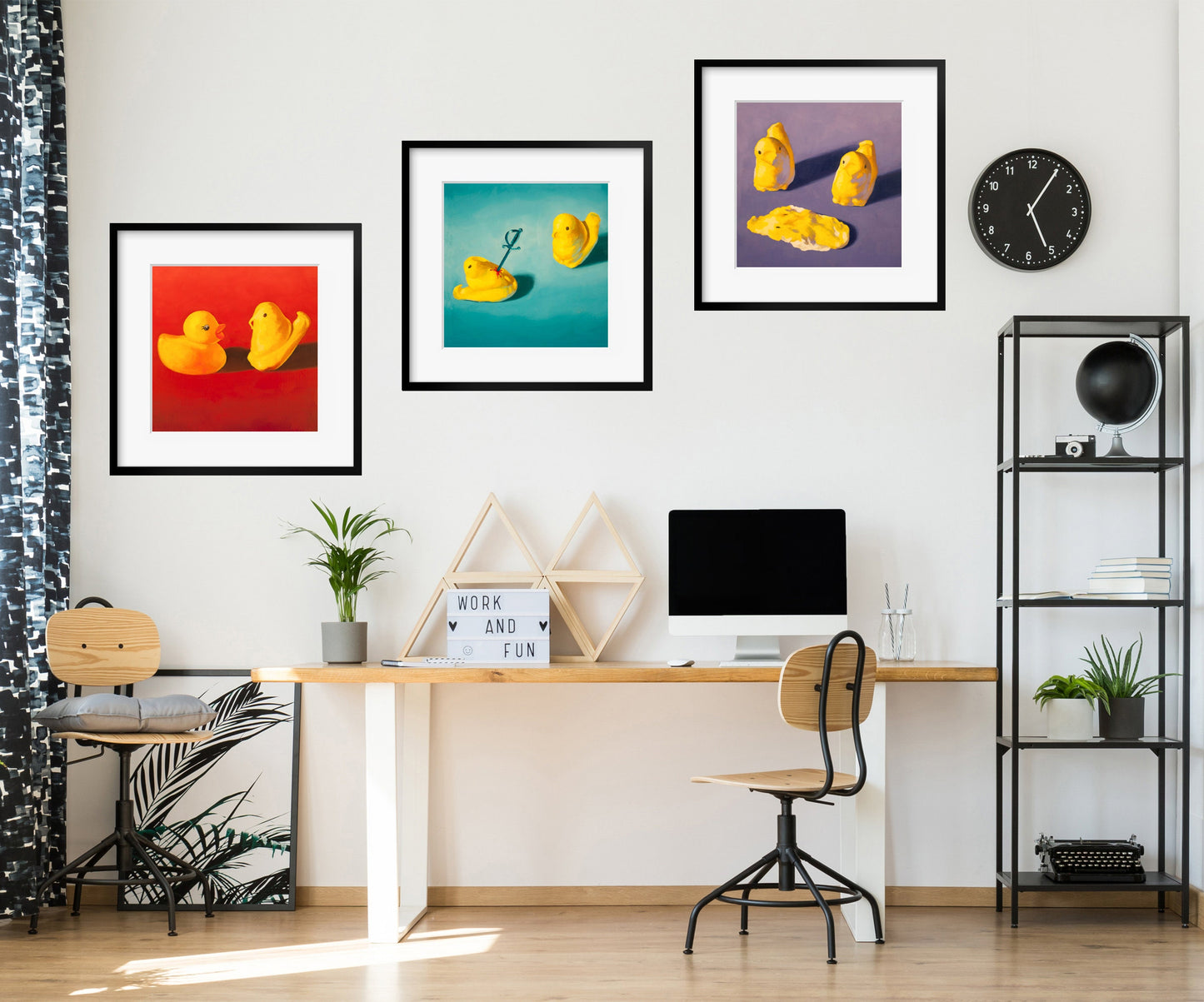 Squishy Peeps Art Set of 3 prints from oil painting - Creepy cute peep show 3 piece wall art for funny animal art birthday gift