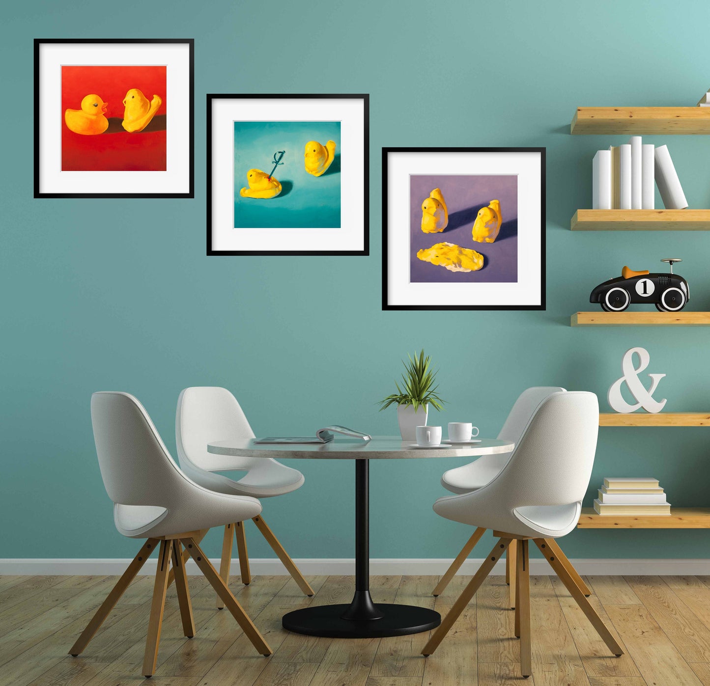 Squishy Peeps Art Set of 3 prints from oil painting - Creepy cute peep show 3 piece wall art for funny animal art birthday gift