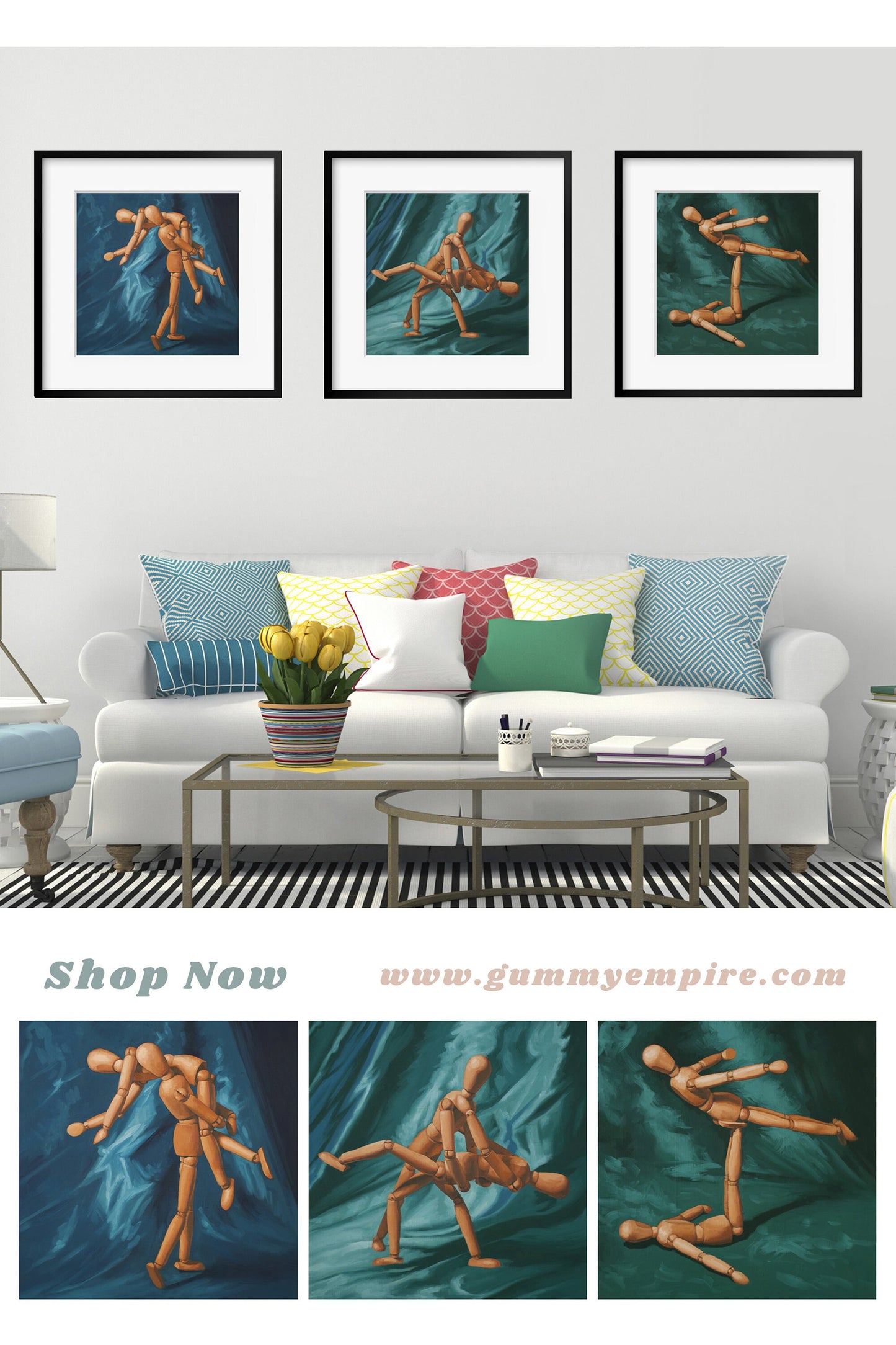 Wood Model Mannequin Art Dolls - Set of 3 Prints