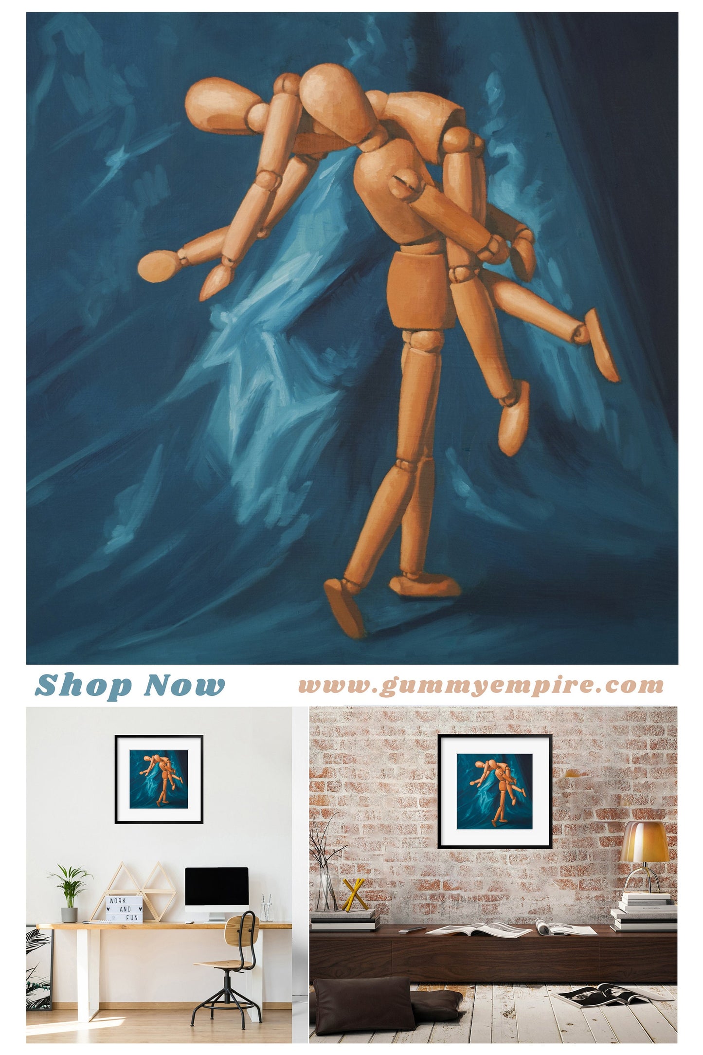 Mannequin Elope Art Print from oil painting - Creepy cute art makes great birthday gift or 20 year anniversary gift