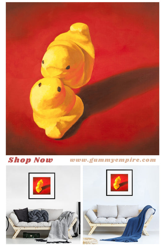 Squishy Peeps Art Print from oil painting - Marshmallow peep show makes great birthday gift or 1 year anniversary gift