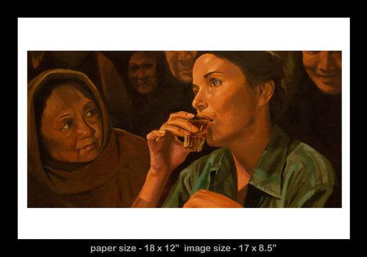 Raiders of the Lost Ark - art print - Marion Ravenwood drinking contest.